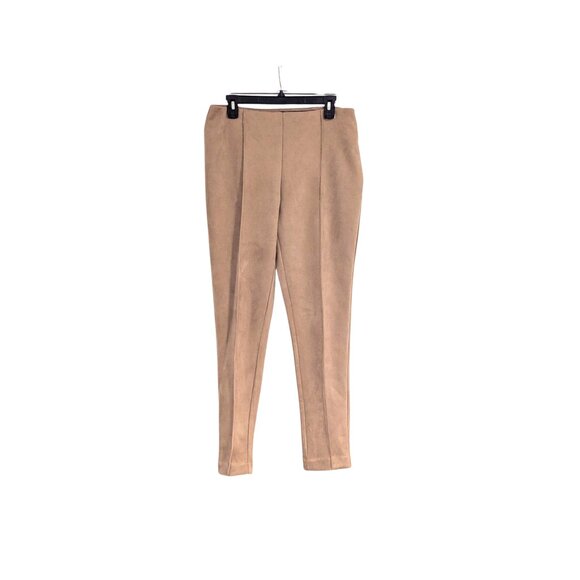 ⭐Halston Faux Suede Pull-On Pants M Camel – Gold Buckle Detail NWT - Picture 2 of 8